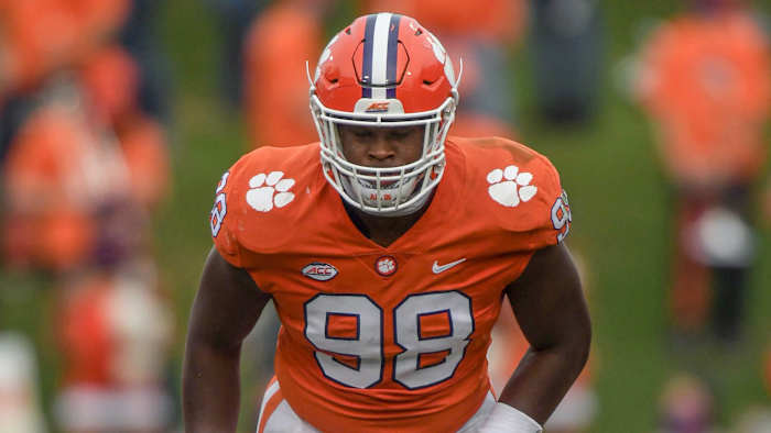 Clemson defensive end Myles Murphy(98) lines up against The Citadel during the second quarter of the game Saturday, Sept. 19, 2020 at Memorial Stadium in Clemson, S.C. Clemson The Citadel Ncaa Footba...